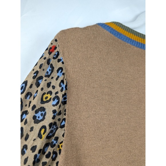 Anthropologie Cashmere Celia Knit Leopard Sweater Pullover Tan Brown S Y2K Indie - Picture 7 of 10